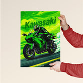 Green Kawasaki Motorcycle Speed Art Poster